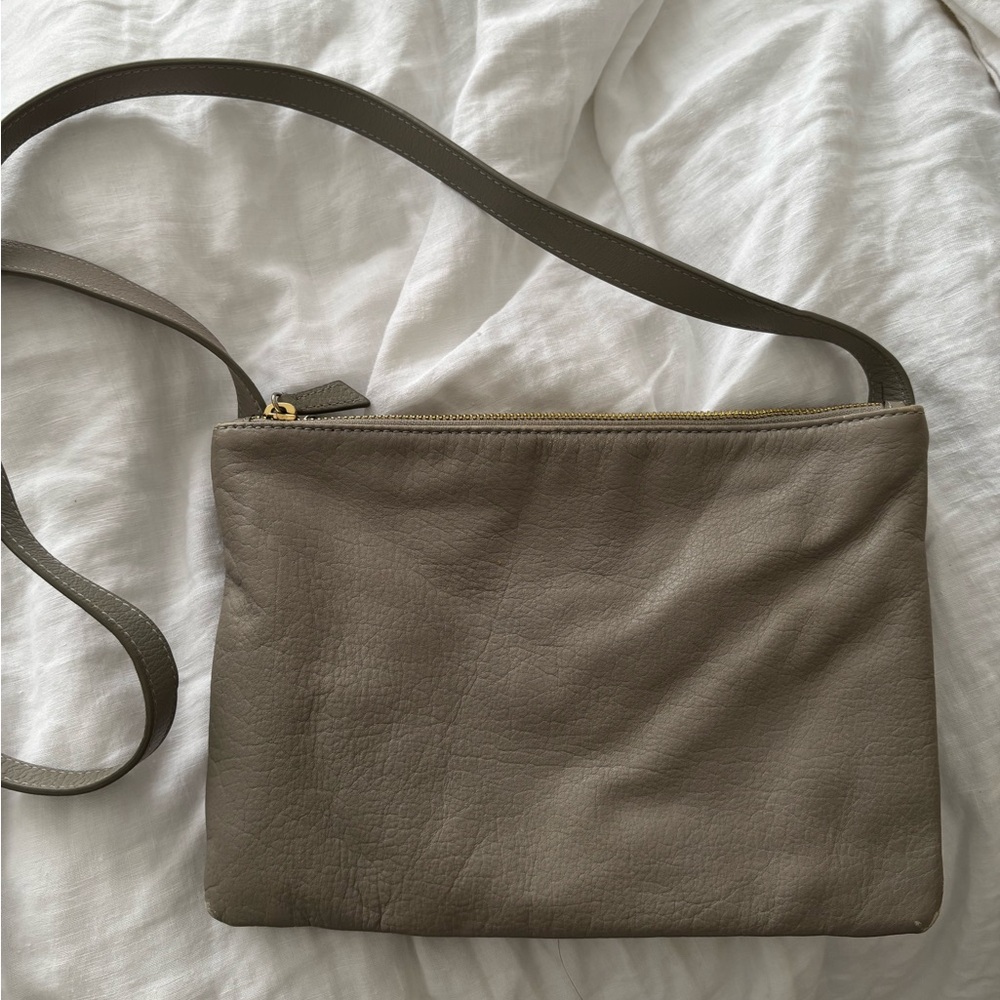 Grey leather crossbody bag